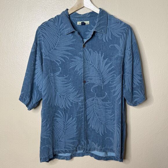 Tommy Bahama Shirt Mens XL Blue Button Up Short Sleeve Relax Silk Hawaiian Style - Picture 1 of 9
